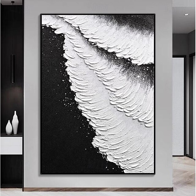  pintado a mano en blanco y negro pintura de lienzo abstracto hecho a mano textura en blanco y negro pintura ondulada imágenes en blanco y negro decoración de la pared arte abstracto en blanco y negro