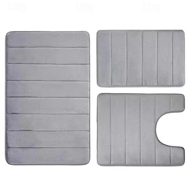  3 pcs 1 set Soft And Comfortable Memory Foam Bath Rug Rapid Water Absorbent And Washable Non-Slip Mat Perfect For Shower Room And Bathroom Accessories kitchen Area Rugs Laundry bedrooom shower