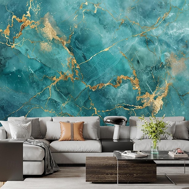  Cool Wallpapers Abstract Blue Gold 3D Wallpaper Wall Mural Marble Roll Peel and Stick Removable PVC/Vinyl Material Self Adhesive/Adhesive Required Wall Decor for Living Room Kitchen Bathroom