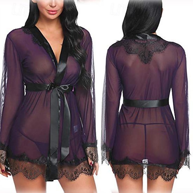  Ladies Sexy See-Through Gauze Nightgown Lace Edge Fun Set Home Outfits