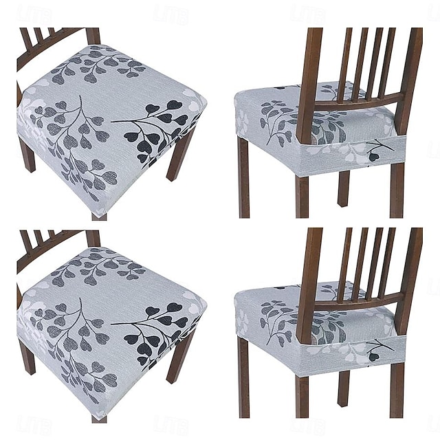  4 Pcs Stretch Chair Seat Covers Chair Cushion Cover Floral Printed, Removable Washable Dining Chair Covers Anti-Dust Dining Room Chair Covers Seat Cushion Slipcovers