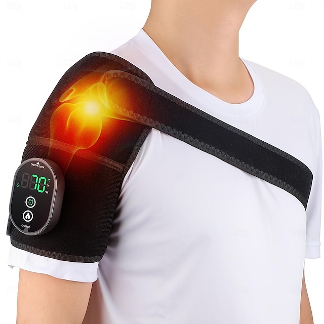  trådløs skuldervarmepude med temperaturdisplay - justerbar støtte til træthed og smertelindring til kontor- og hjemmebrug