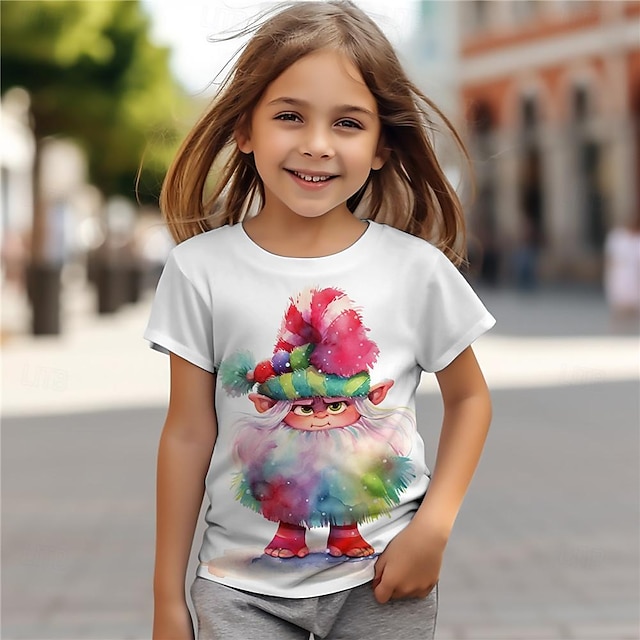  Dívčí 3D Elf Košilky Košile Krátký rukáv 3D tisk Léto Aktivní Módní Roztomilý Polyester Děti 3-12 let Tričkový Venkovní Ležérní Denní Běžný