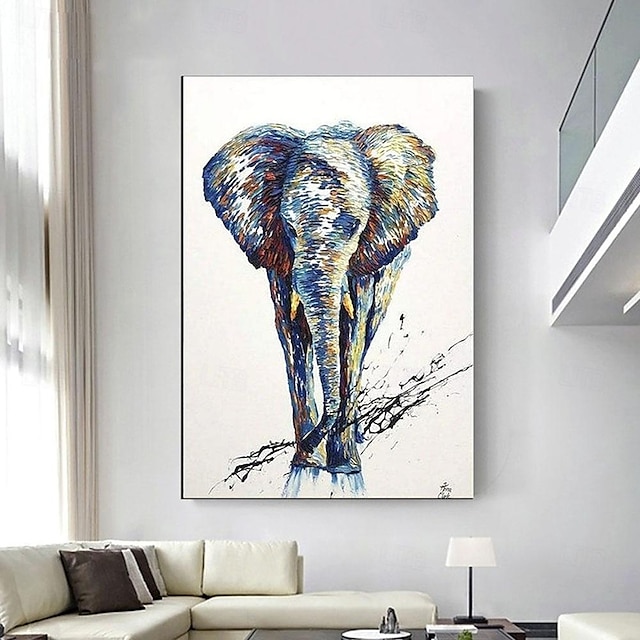  Handmade Hand Painted Oil Painting Wall Modern Abstract Animal Painting Animal Canvas Painting Elephant Wall Art Elephant Artwork  FOREGOER Rolled Canvas No Frame Unstretched