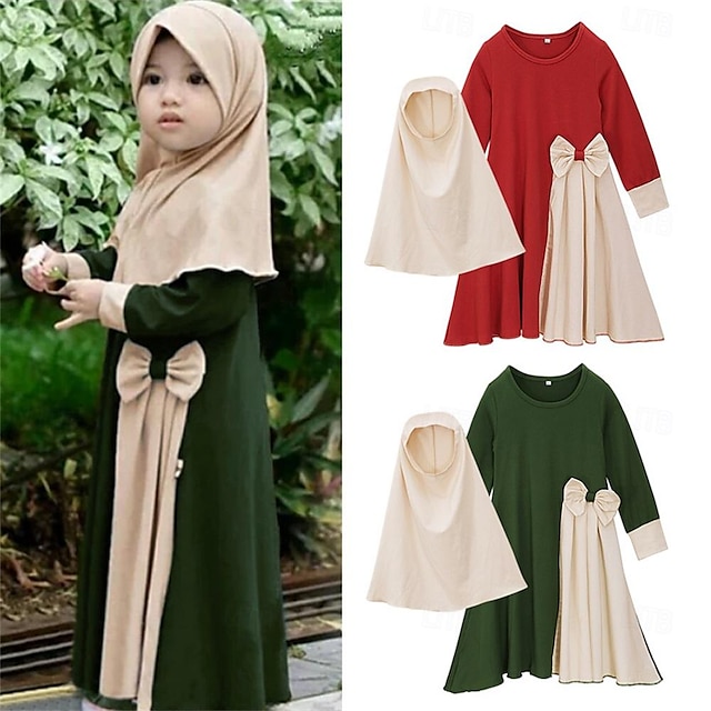  Комплект из двух предметов: мусульманская молитвенная одежда для мальчиков и девочек, арабский головной платок, головной платок, исламский джиббаб, кафтан для Рамадана