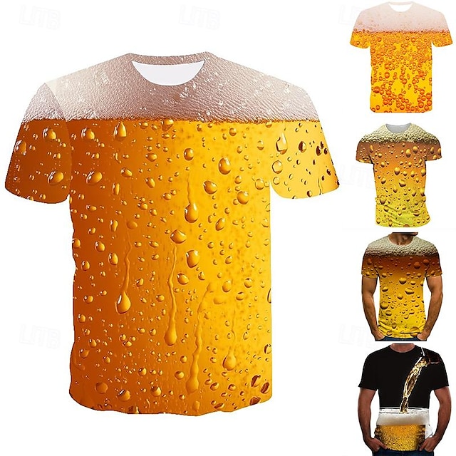  Herren Unisex T Shirt Tee Graphic Blase Bier Rundhalsausschnitt A B C D Gelb 3D-Druck Täglich Wochenende Kurzarm Bedruckt Bekleidung Strassenmode Basic