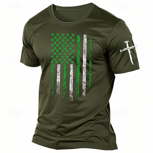 Veterans Day Men's Patriot Patriotic Veteran Shamrock National Flag T shirt Tee Top Cotton Short Sleeve Graphic Shirt Black White Red Comfortable Tee St.Patrick's Day Holiday Fashion Designer 10
