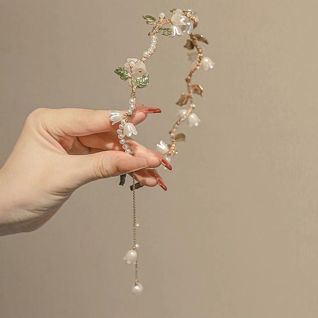  vintage elegant vit lilja blomma hårbåge med faux pärl tofs - snygg damtillbehör för speciella tillfällen, perfekt val för presenter