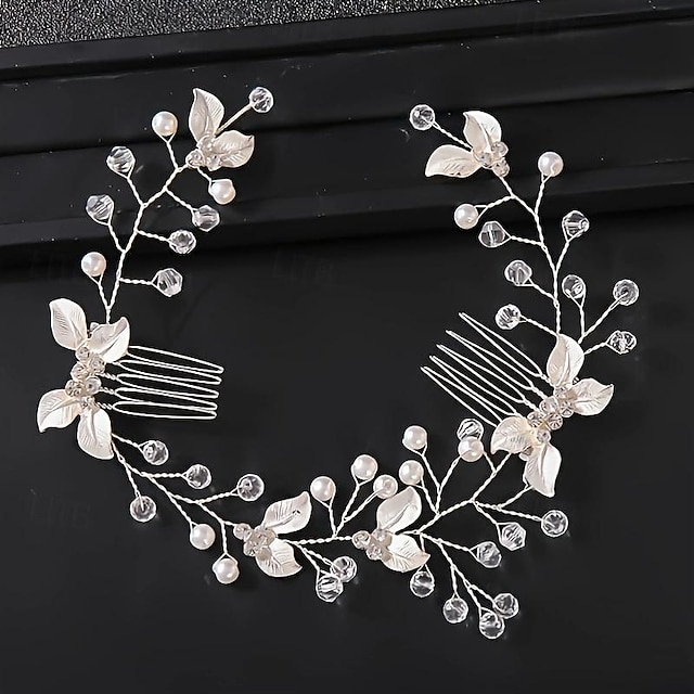  1PC Romantic Rhinestone Headband Elegant Flower Leaf Shaped Hairband With Comb Bridal Wedding Hair Accessories