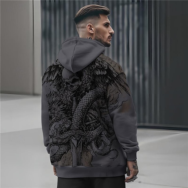  Herre Skelet Slange Hattetrøje Hættetrøjer Sweatshirt Punk gotisk Langærmet Hætte Fest Ferie Streetwear Hvid Kakifarvet Trykt mønster Frontlomme Forår & Vinter Designer