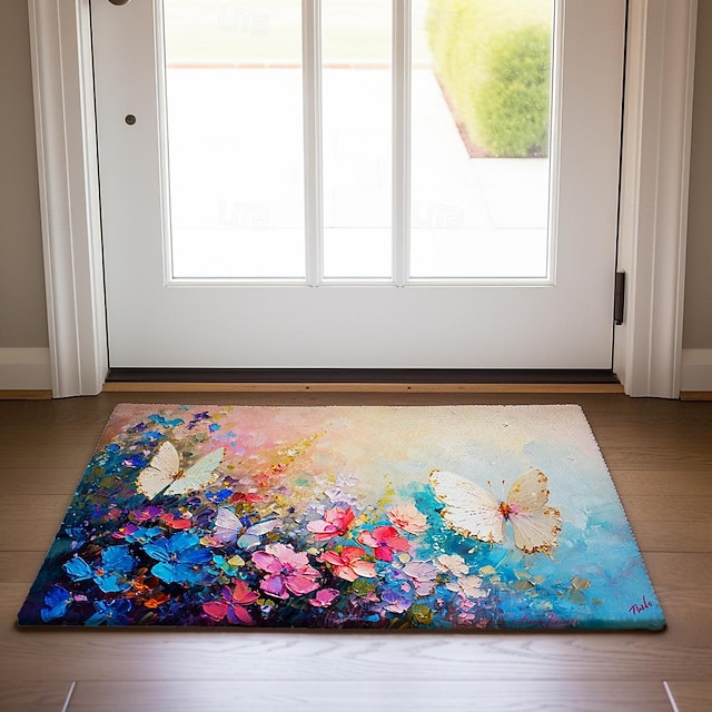  pintura borboleta floral capacho tapetes laváveis tapete de cozinha antiderrapante à prova de óleo tapete interior ao ar livre decoração do quarto tapete de banheiro tapete de entrada