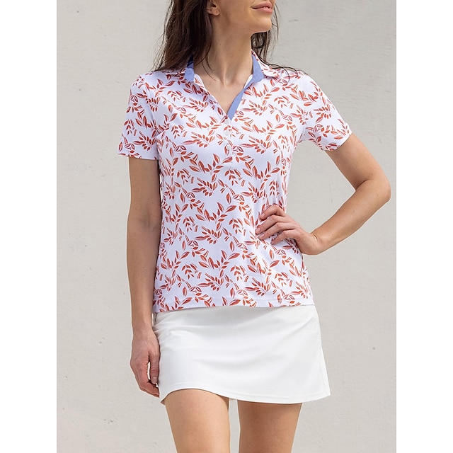  Women's Golf Polo Shirt White Short Sleeve Sun Protection Lightweight Top Ladies Golf Attire Clothes Outfits Wear Apparel