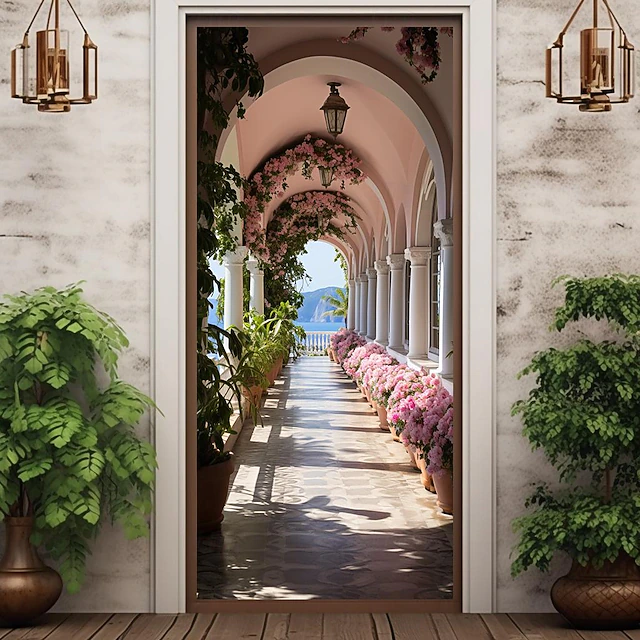 Valentine's Day Garden Arch Floral Door Covers Mural Decor Door Tapestry Door Curtain Decoration Backdrop Door Banner Removable for Front Door Indoor Outdoor Home Room Decoration Farmhouse Decor 47