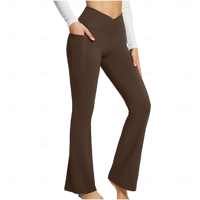  Women's Pants Trousers Casual Daily Full Length High Waist Plain Side Pockets Wide Leg Breathability Comfortable Stretchy Daily Wear Going out Black White Blue Khaki Spring &  Fall