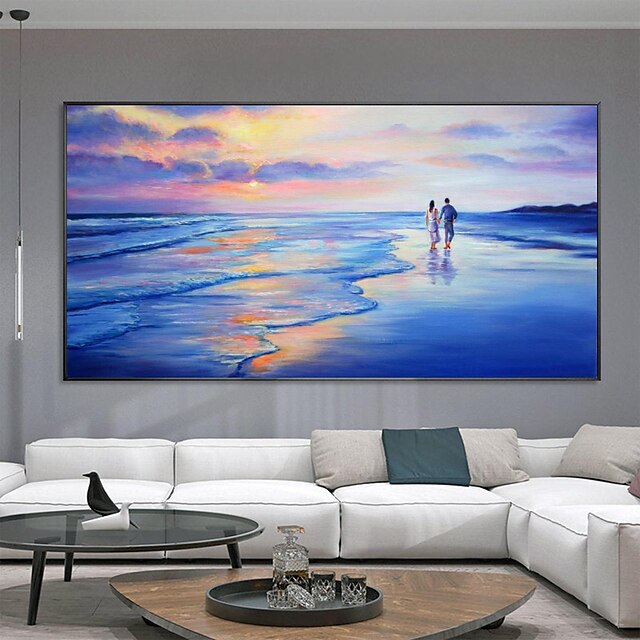  Handmade Original Romantic couple Oil Painting On Canvas Wall Blue ocean Art Painting for Home Decor With Stretched Frame/Without Inner Frame Painting