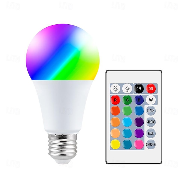  Bombilla LED RGB E27, bombilla que cambia de color con control remoto, 5 W/10 W, 16 opciones de color, bombilla de inundación regulable multicolor para fiesta, dormitorio, hogar