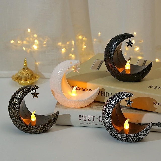  Vela led con forma de estrella y Luna, decoración del festival eid al-fitr mubarak, luz nocturna, linterna musulmana para decoración del hogar y vacaciones
