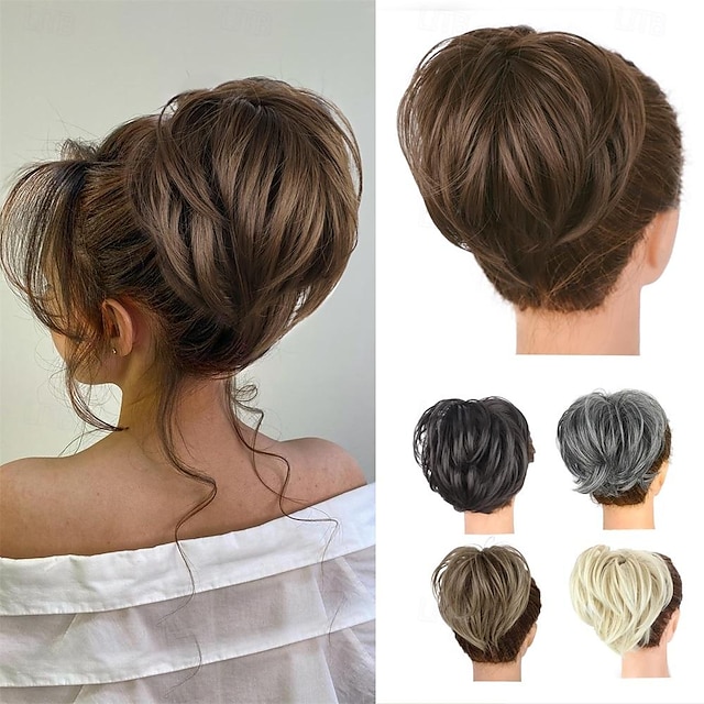  Messy Bun Hairpiece Tousled Updo Clip in Hair Bun with Side Comb Natural Adjustable Versatile Synthetic Hair Scrunchies for Women Girls