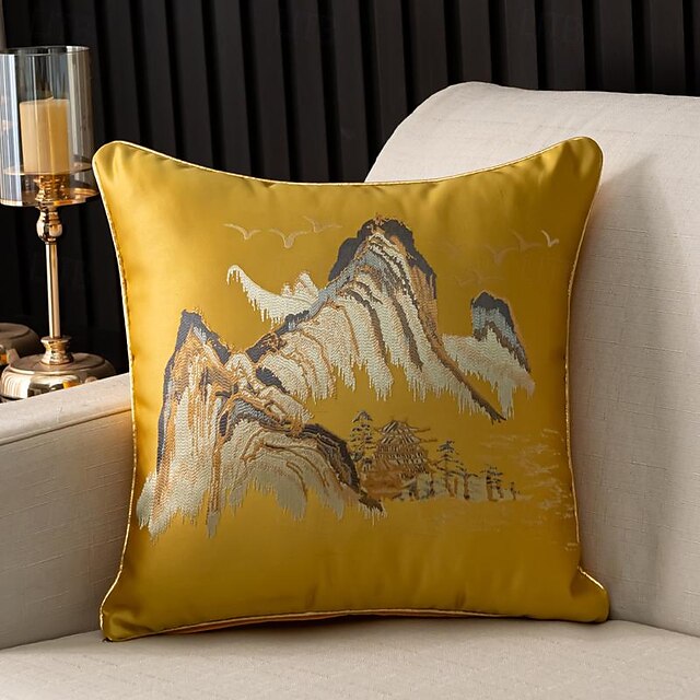  Pillowslip Embroidery Pattern Car Interior Ornaments Silk Satin Sofa Couch Cushion Cover for Living Room