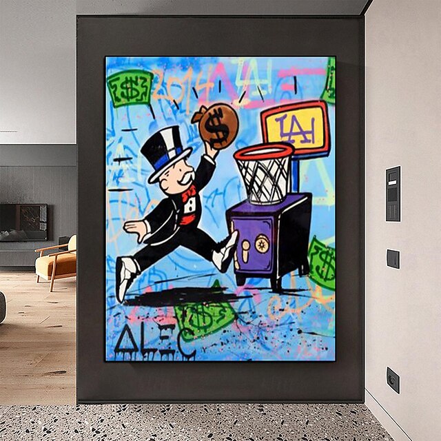  Handgemaltes Alec Monopoly-Kunst-Leinwandgemälde, Cartoon-Dollar-Gemälde, Cuadros, modernes Wandkunstbild für Wohnzimmer, Heimdekoration, fertig zum Aufhängen oder auf Leinwand