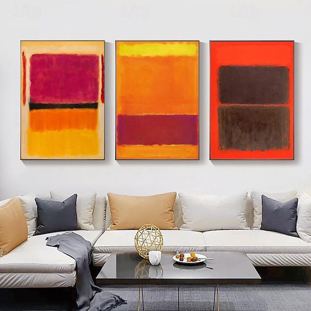  Hand painted Mark Rothko Canvas Art Reproduction Rothko wall art Abstract Canvas Wall Art red and yellow Mix Abstract Painting Minimalism art Painting Home Decor Stretched Frame Ready to Hang