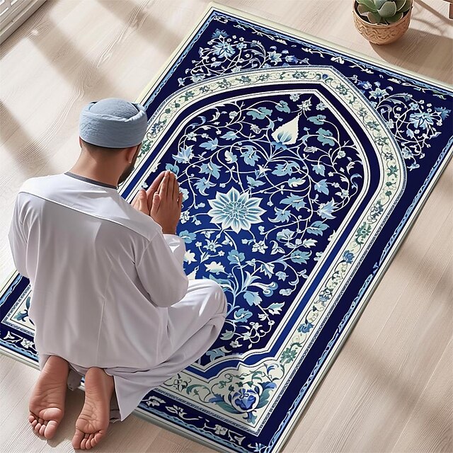  Alfombra de oración musulmana con diseño elegante, alfombra islámica suave, tela de lana sintética, tacto suave, antideslizante