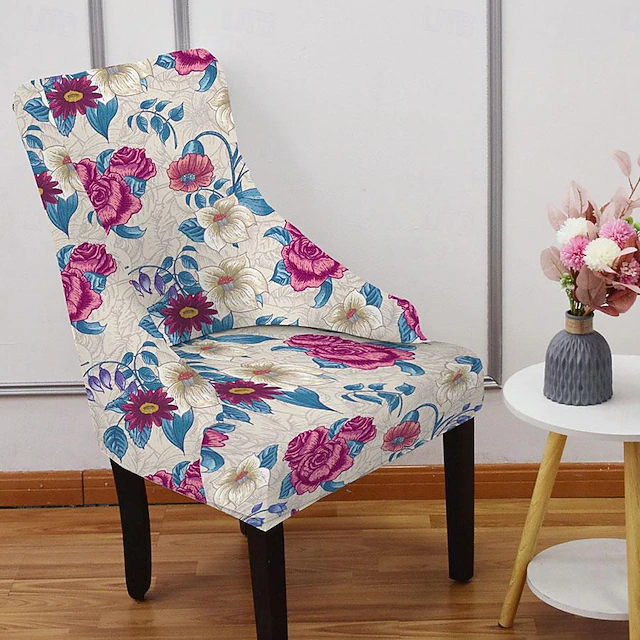 Stretch Wingback Chair Cover Slipcover Floral Printed,Reusable Arm Chair Protector Cover for Dining Room Banquet Home Decor Spandex Fabric Machine Washable Hand Washable 12