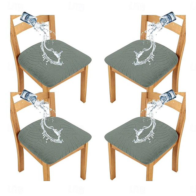 4 Pcs Stretch Jacquard Seat Covers for Dining Room Water Repellent Chair Cushion Cover, Removable Washable Dining Chair Covers Anti-Dust Dining Room Chair Covers Seat Cushion Slipcovers 12