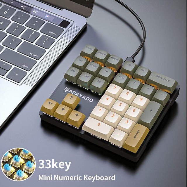  tastatură numerică mecanică cu fir, cu 33 de taste, cu lumini multicolore, potrivită pentru finanțare, tastatură de afaceri, tastatură pentru laptop