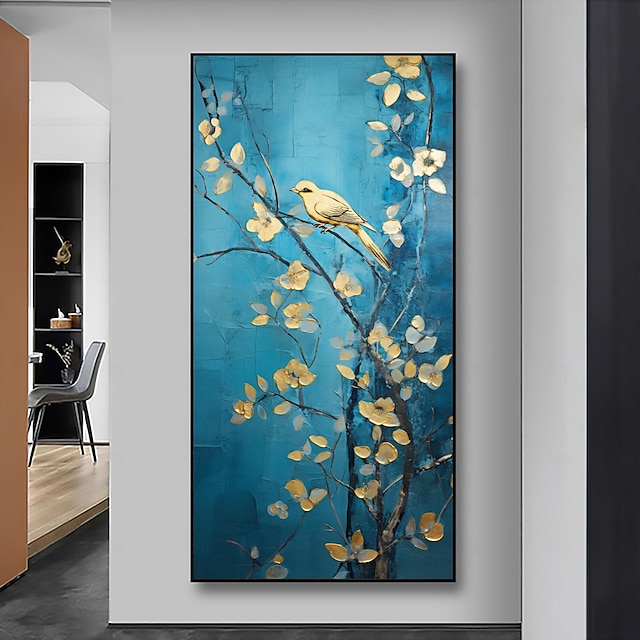  käsintehty alkuperäinen kasvimaisema öljymaalaus kankaalle seinälle kultainen lintu taidemaalaus kodin sisustukseen venytetyllä kehyksellä/ilman sisäkehysmaalausta