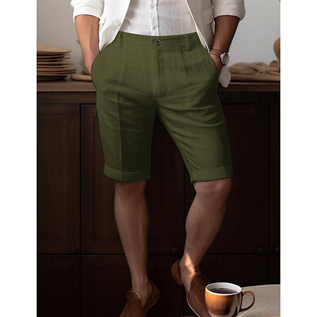 40 Linen Mens Shorts Linen Shorts Summer Shorts Button Up Pocket Plain Breathable Comfortable 2796