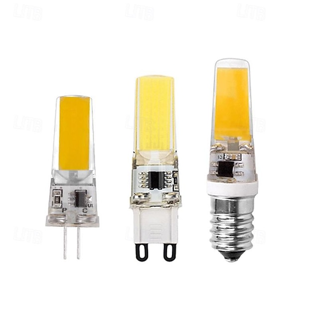  Bombillas LED G4 G9 E14 3000 K blanco cálido/6000 K iluminación blanca regulable 3 W equivalente a 30 W 220 V COB luz de silicona para debajo del gabinete lámparas de araña iluminación de paisaje RV