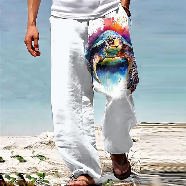  Homme Vacances Motifs 3D Hawaïen Tortue Pantalon Pantalon droit Poches latérales Impression 3D Conception de cordon élastique Taille médiale Extérieur Hawaïen Vacances Printemps été Toutes les Saisons