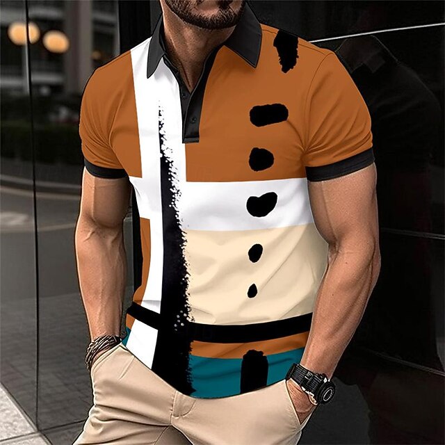 Men's Geometric Golf Shirt Short Sleeve Polo Shirts Collared Shirts Casual Vacation Wear Formal Wear Festival Wear Buttons 3D Print Spring & Summer White Blue4