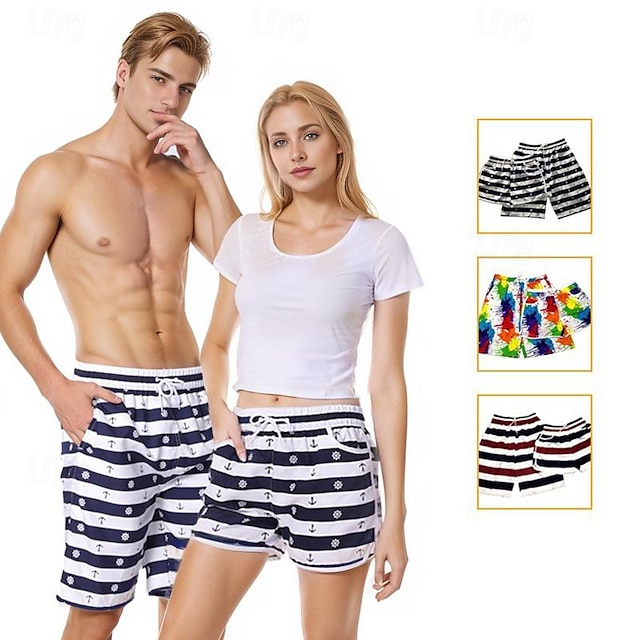  Matching Swimsuit for Couples Couple's Men's Women's Swim Trunks Swim Shorts Board Shorts 2 PCS Floral Beach Swimming Pool Summer Spring 2 Pack-A 2 Pack-B 2 Pack-C