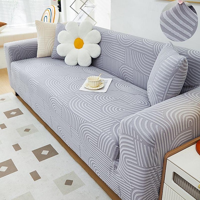  Capa de sofá jacquard geométrica capa de sofá elástica macia e durável 1 peça, protetor de móveis lavável ajuste assento de poltrona/loveseat/sofá/sofá xl/sofá em forma de l