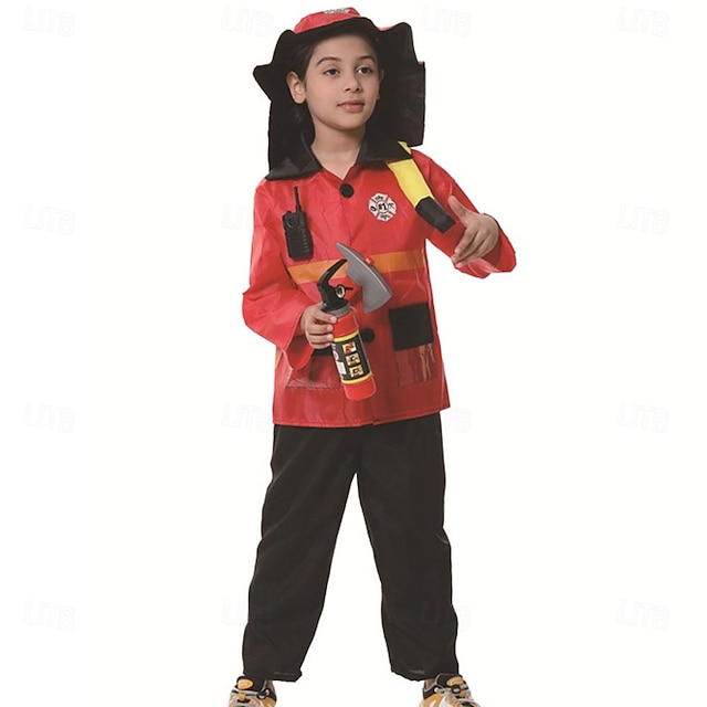  Pojkar Flickor Brandman Cosplay-kostym Kläder Till Maskerad Cosplay Barn Topp Byxor