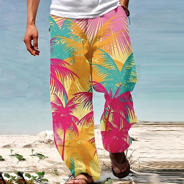  Palmeira férias resort masculino 3d impresso calças casuais calças soltas ajuste perna reta cintura elástica cordão poliéster aloha havaiano verão praia calças s a 3xl