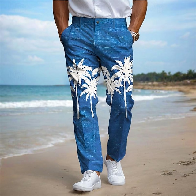  palmetre ferie hawaiian menns resort 3d-trykt kjole bukser flat front straight-legg polyester medium midje bukser utendørs ferie ferie daglig slitasje s til 3xl