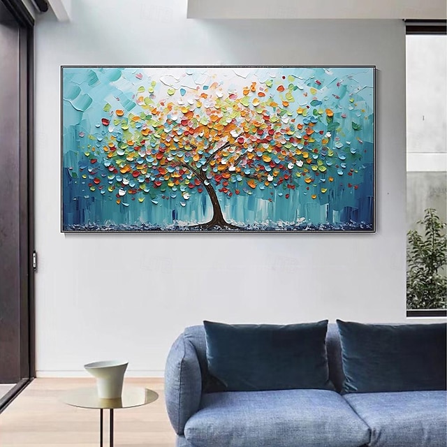  Hand painted Landscape Textured Boho Art painting  Hand Painted corlorful tree painting Artwork Contemporary Art painting Personalized Gift Abstract Colorful Tower Tree painting Canvas Painting