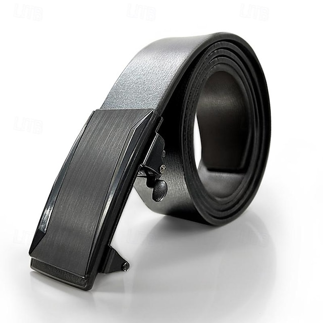  Men's Belt Faux Leather Belt Dress Belt Ratchet Belt Box Buckle Dark Gray Black Faux Leather Fashion Business Casual Wedding Work Daily
