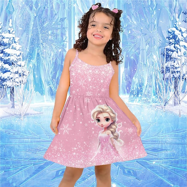  Girls' 3D Princess Cami Dress Pink Sleeveless 3D Print Summer Sports & Outdoor Daily Holiday Cute Casual Beautiful Kids 3-12 Years Casual Dress Strap Dress Above Knee Polyester Regular Fit