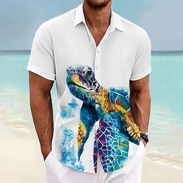  tengeri teknős tengeri élet férfi üdülőhely hawaii 3D nyomott ing gomb fel rövid ujjú nyári strand ing vakáció napi viselet s 3xl