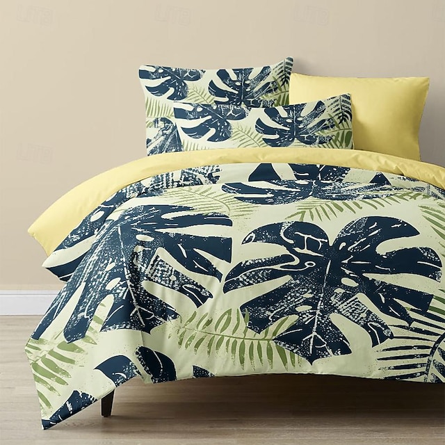  tropiska växter mönster påslakanset set mjukt 3-delat lyxigt sängkläder i bomull heminredning present tvilling hel king queen size påslakan
