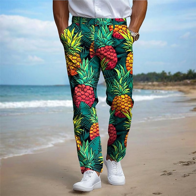  ananas dovolená havajské pánské letovisko 3D potištěné šaty kalhoty ploché přední rovné nohavice polyester střední pas kalhoty outdoor dovolená dovolená denní nošení s až 3xl