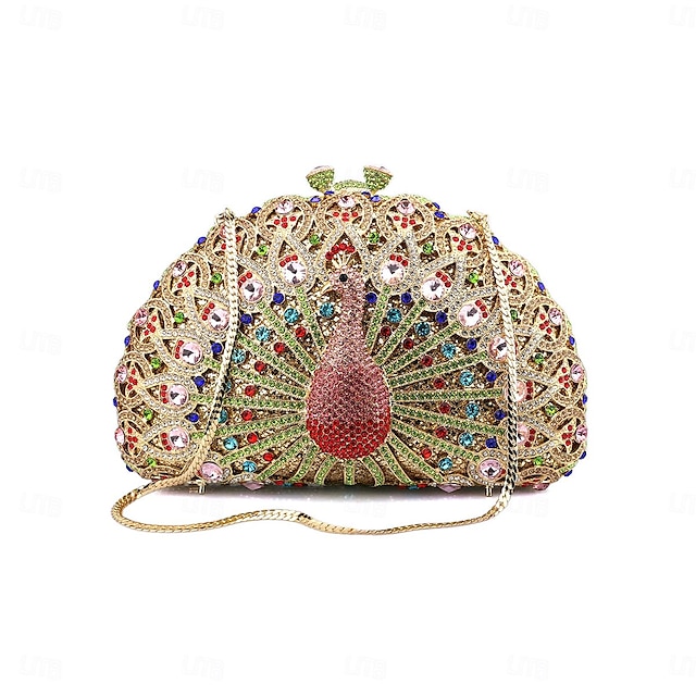  Γυναικεία Τσάντα Φάκελος τσάντα βράδυ PU δέρμα Κράμα Πάρτι Αργίες Τεχνητό διαμάντι Φτερό παγωνιού Ασημί Ουράνιο Τόξο
