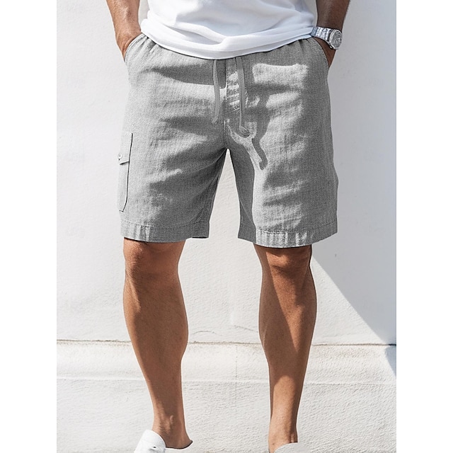  100% linnen Voor heren Korte broek Linnen korte broek Zomer korte broeken Zak Trekkoord Elastische taille Effen Ademend Comfortabel Korte Dagelijks Vakantie Uitgaan Klassiek Casual Zwart Marineblauw