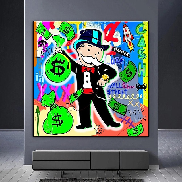 käsinmaalattu graffititaidemaalaus alec monopoli öljymaalaus rikas raha mies kangasmaalaus seinätaidekuva olohuoneeseen kodin sisustukseen cuadros valmiina ripustettavaksi tai kankaalle