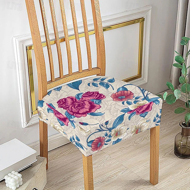 Stretch Seat Covers for Dining Room High Back Dining Chair Cover Floral Printed Soft Removable Washable Seat Covers for Dining Chairs, Dining Room Seat Cover Protector 23