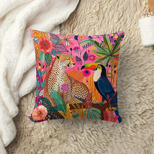  modello animale leopardo e tucano 1pc fodere per cuscini di dimensioni multiple cuscini decorativi per esterni costieri morbide custodie per cuscini in velluto per divano divano letto decorazioni per